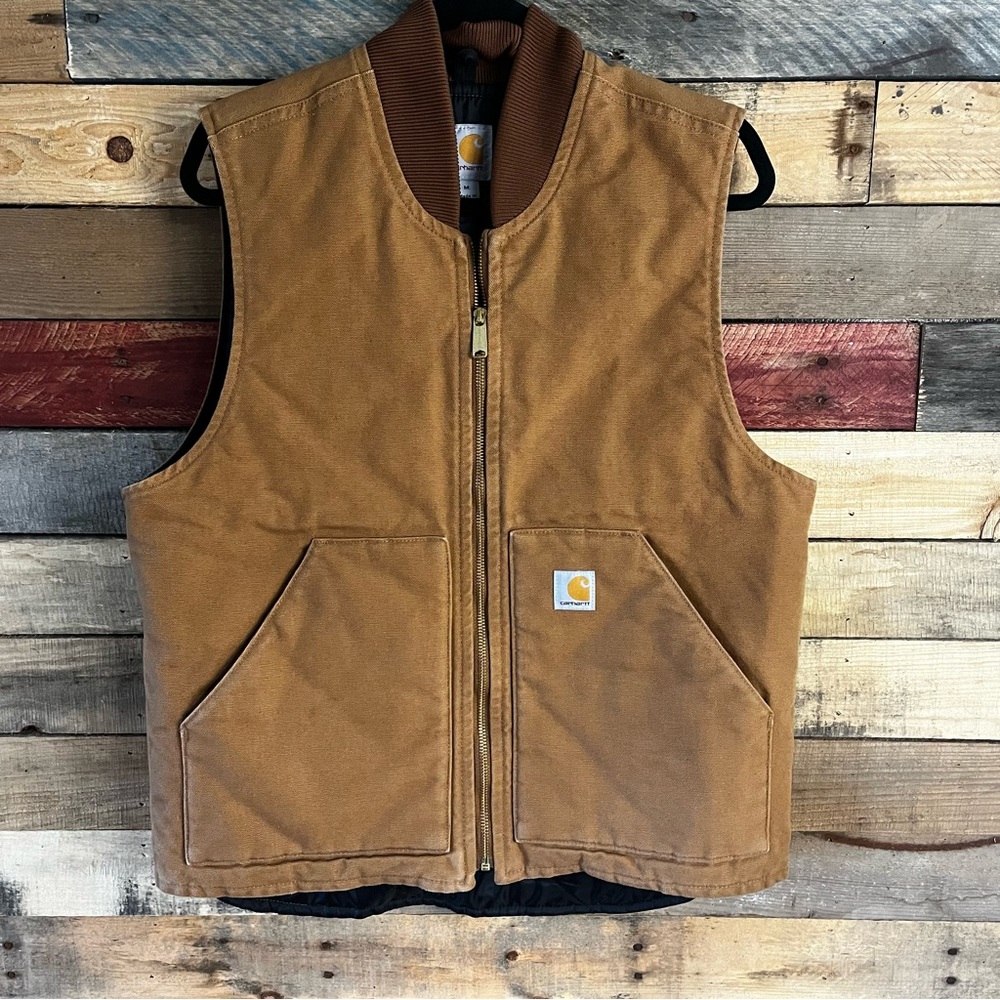 Carhartt Brown Quilt Lined Duck Vest Size Medium